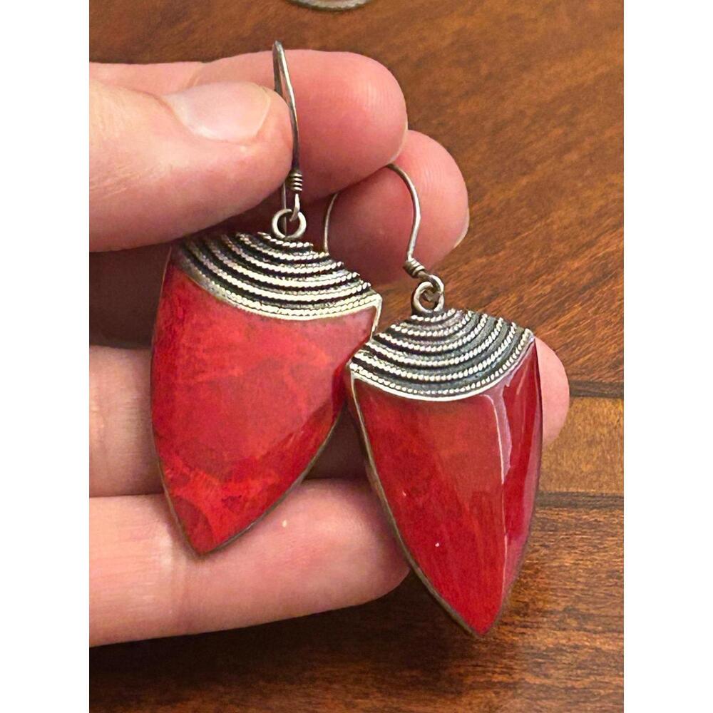 N8 925 sterling silver very cute earrings red vintage